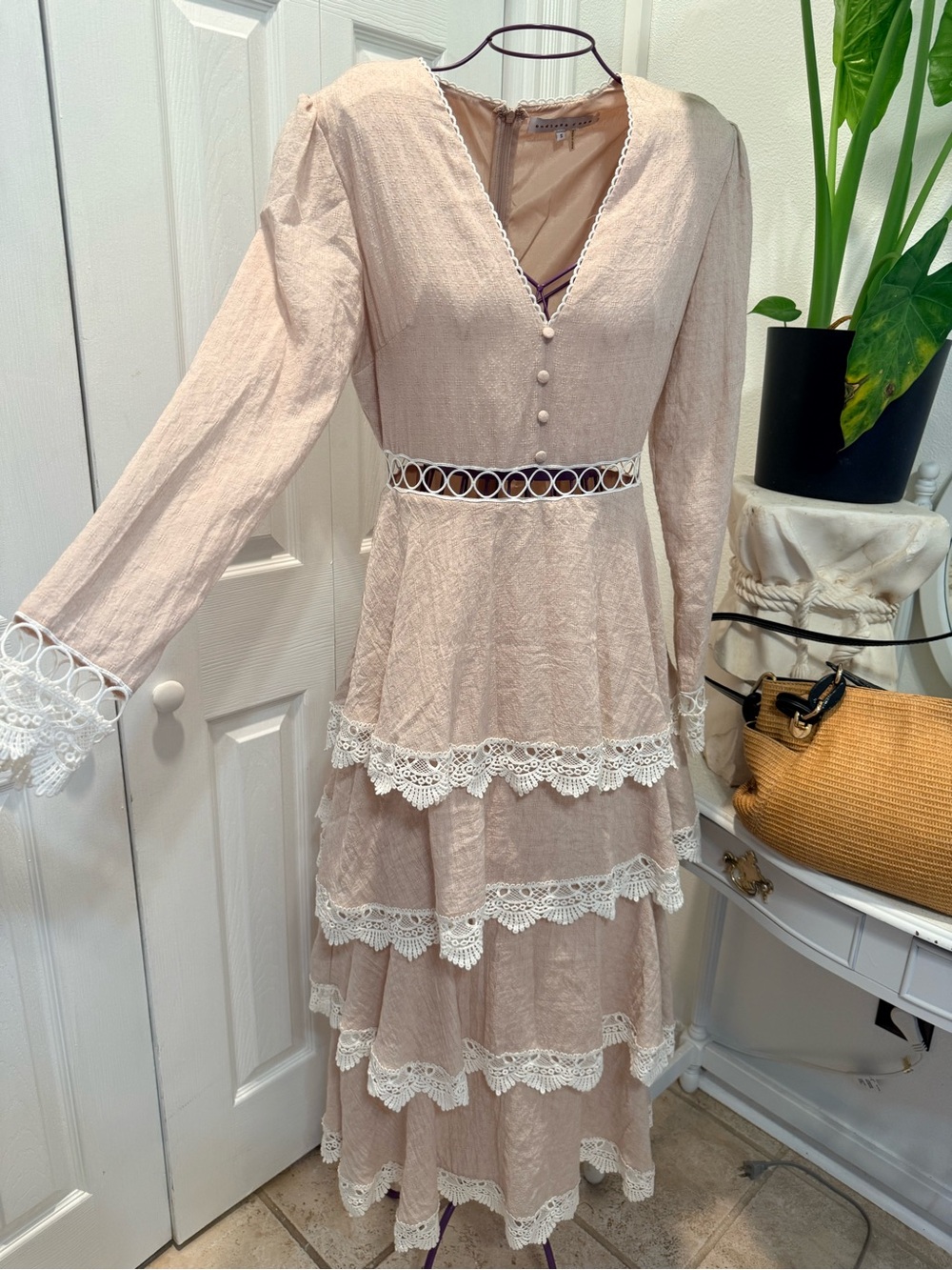 Endless Rose Blush Lace-Trim Tiered Maxi Dress
